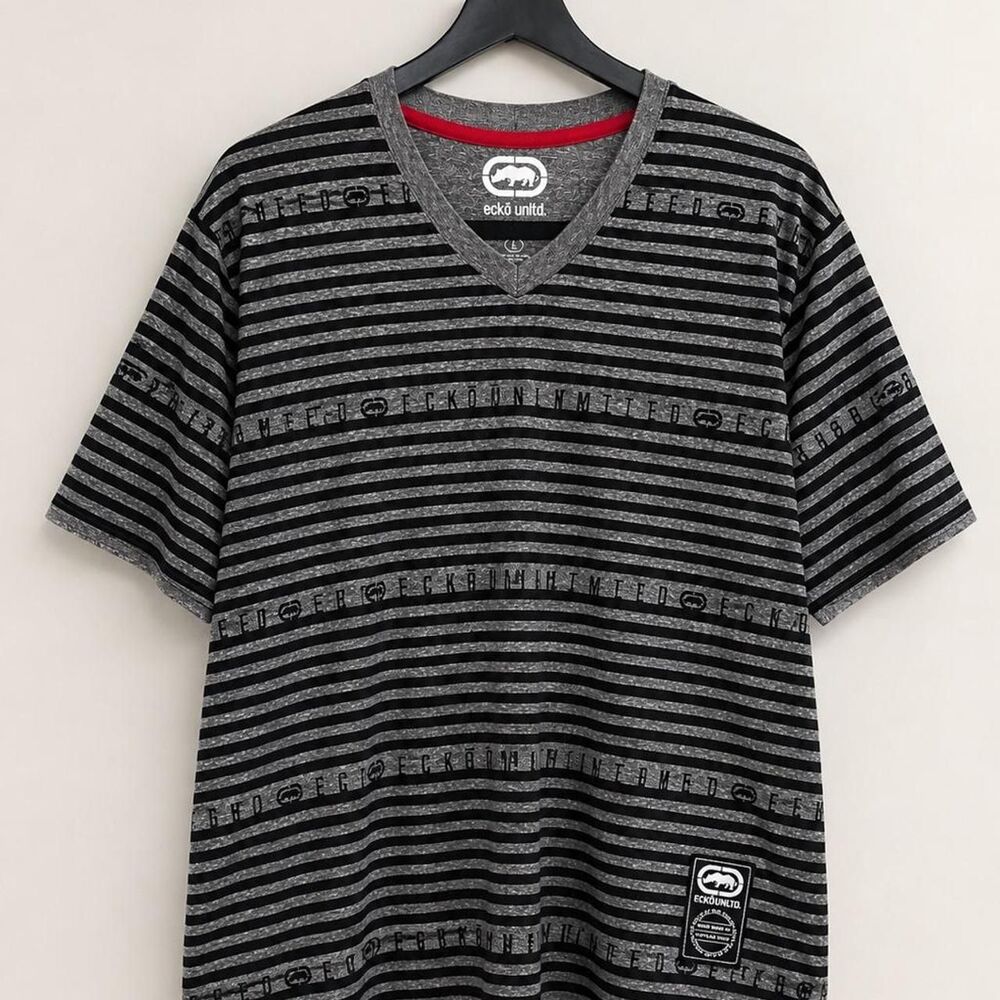 Ecko Unlimited Men's Grey and Black V-neck t-shirt, size large- like new